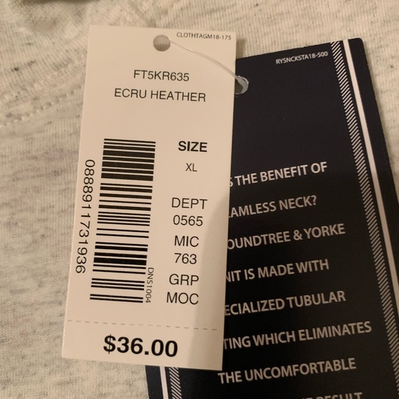 NEW Roundtree & Yorke Ecru Heather long sleeve XL - Picture 4 of 4